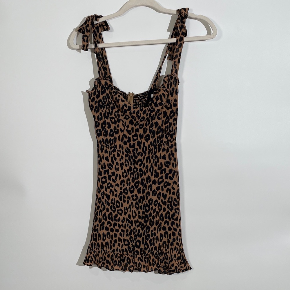 ReformationChristine Feline Leopard Print Mini Dress Size 0 EUC - Picture 3 of 12